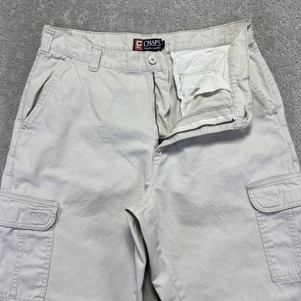 VINTAGE Chaps Ralph Lauren Cargo Pants Mens 33x32 White Cream Cotton Utility Y2k